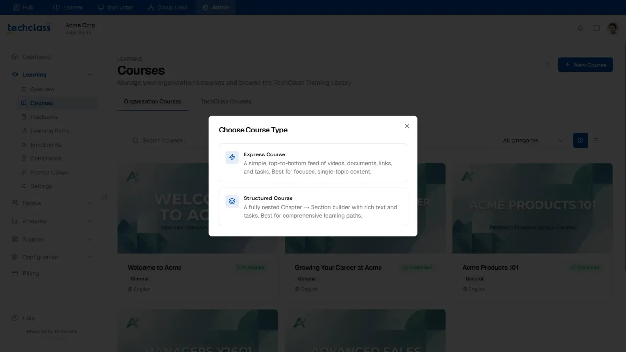 TechClass Course Type Choices